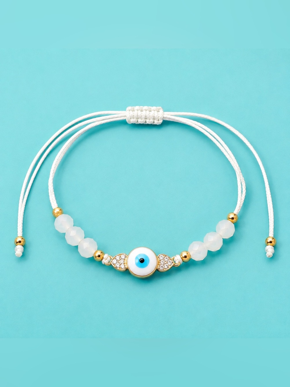 🧿⚪️White Beaded Evil Eye Bracelet with Gold Accents⚪️🧿